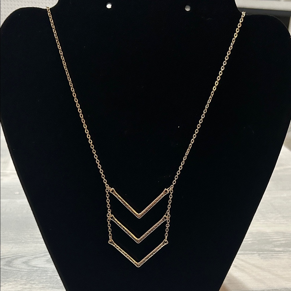 Gold-tone Triple Chevron Arrow Necklace Layering 30" Adjustable Chain